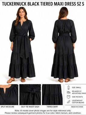 TUCKERNUCK BLACK TIERED MAXI DRESS SZ S